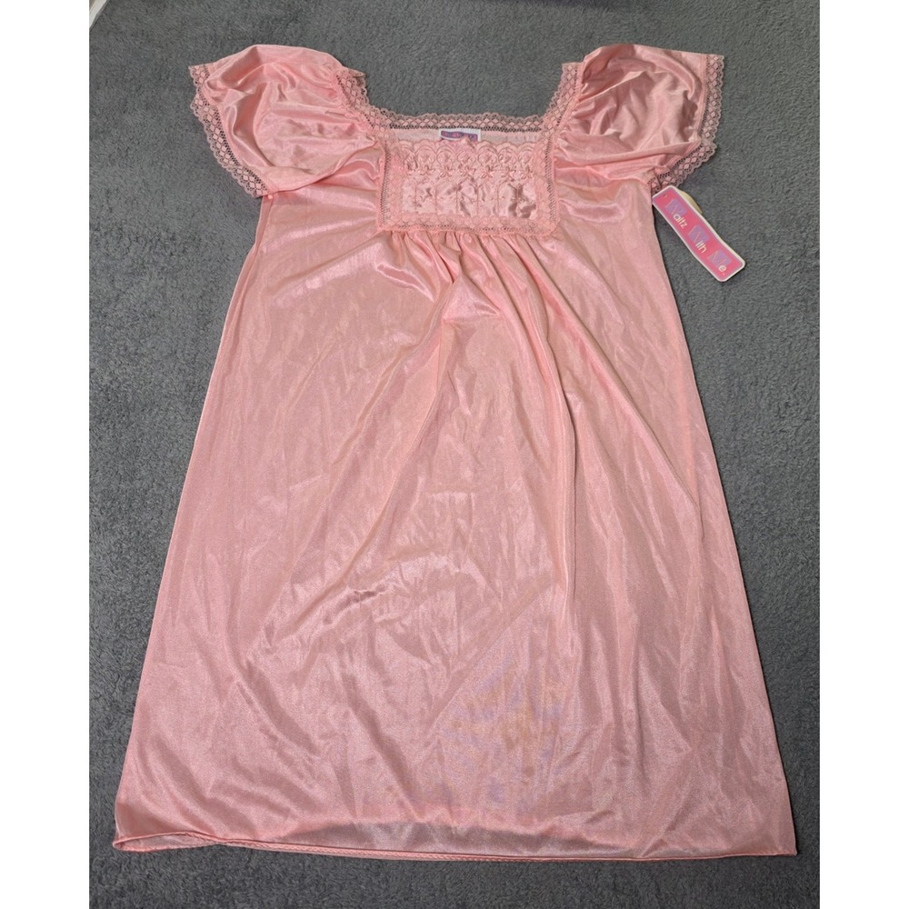 Waltz With Me Womens Large Nightgown Pink Lace Trim Embroidered Vintage 5172